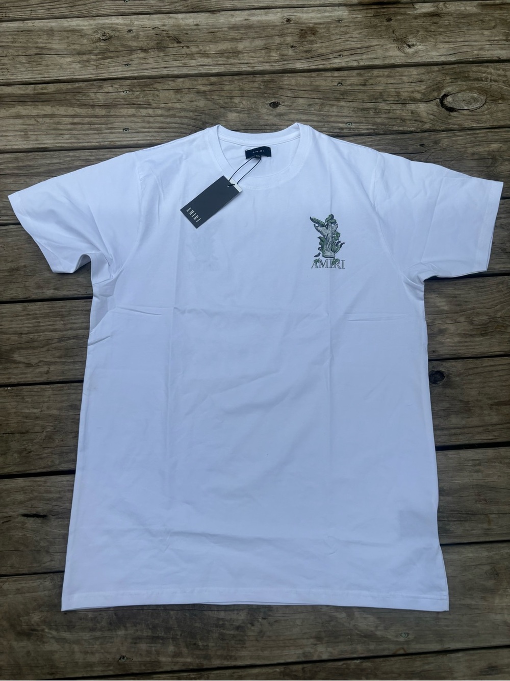 AMIRI White Short-Sleeve Tee with Green Chest Logo